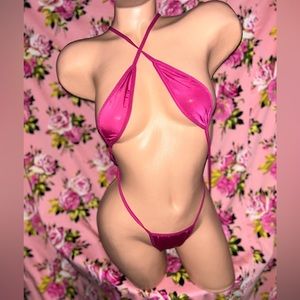 Hot Pink rave bodysuit monokini bikini romper festival lingerie babydoll new B3